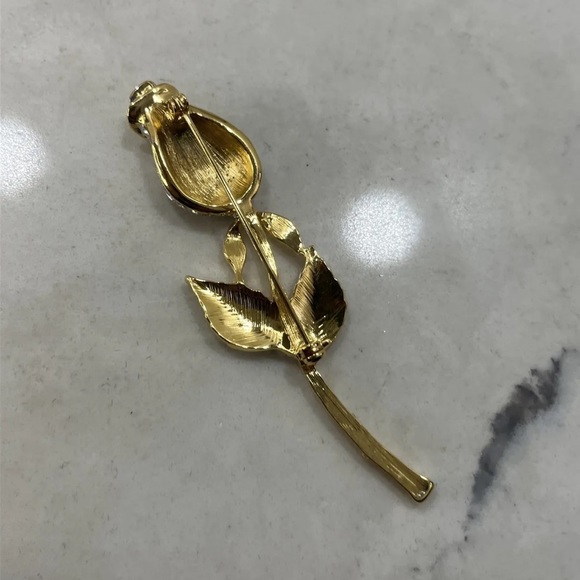 Vintage Costume Diamond Accent Flower Pin/Brooch 3” - Picture 9 of 9